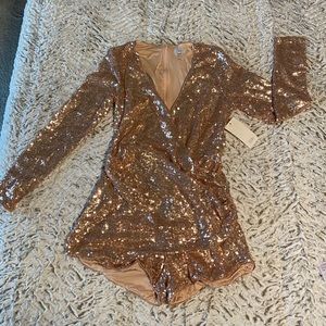 Sweet Ending Sequin Romper - Rose Gold